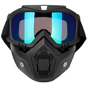 Yuepin Moto Occhiali con Staccabili Maschera e Bocca Filtro per Aperto Casco Motocross, Sci, Snowboard, Moto, Ciclismo, Arrampicata, Equitazione e Sport All'aria Aperta (Colorato)