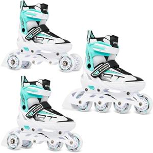 RAVEN Profession 3in1 Inline Skates Pattini in linea Triskates Pattini a rotelle per bambini e adulti regolabili (White/Mint, 38-42 (25-27,5cm))