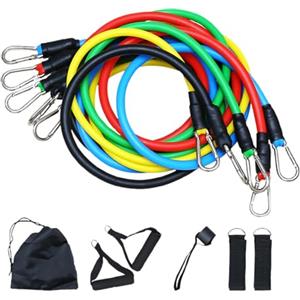 Generico Set Fasce Elastiche - Kit Allenamento 11 Pezzi | Bande Di Resistenza Per Allenamento Ƒorza | Attrezzatura Fitness Casa Con Maniglie, Cavigliere, Ancoraggio Porta E Borsa | Uso Fisioterapia