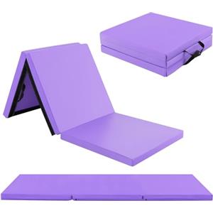 KOMFOTTEU Tappetino da Ginnastica Pieghevole, Spessore 3,8 cm, Tappetino Sportivo Fitness, Imbottitura in Cotone con Perline EPE, Tappetino da Palestra Spesso, 180 x 60cm (Viola)