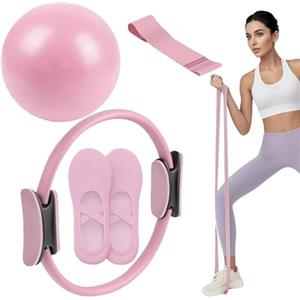 Generico Set Attrezzi Pilates, Set Anelli Palle Pilates Portatili, Kit Pilate Casa Fascia Elastica Tonificante Anello Yoga Per Donna, Kit Attrezzi Fitness Allenamento Sets Pilate Allenamento