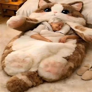 HshDUti Sacco a pelo con stampa di gatto in peluche | 175x80 cm Sacchi a pelo per adulti con morbida fodera in flanella | Coperta calda a tema gatto carina per casa, campeggio, lavabile in lavatrice