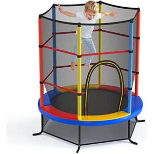LIFEZEAL Trampolino Elastico per Bambini, per Interno, Esterno, Giardino, con Rete di Sicurezza, Tappeto Protettivo, Telaio in Acciaio, Salta, Jump, Regalo, Max 135kg (colorato, Ø165x165cm)