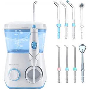 TUREWELL Idropulsore Dentale, TUREWELL Irrigatore Orale Getto Acqua Denti da Capacità 600ml con 10 Impostazioni, Pulizia Doccetta Idropulitore Dentale con 8 Becchucci per Cura Famiglia Dentale