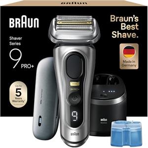 Braun Serie 9 PRO+ 9577cc Rasoio elettrico da uomo, 5 elementi Pro e rasoio di precisione per capelli lunghi, Centro SmartCare 6in1, PowerCase ricarica mobile, Wet & Dry