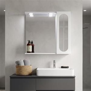 Kiamami Valentina - Specchio bagno inglesina bianco con mensola inferiore, pensile destro e faretti led