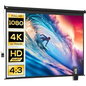 HOMCOM Telo Proiettore Motorizzato da 120 Pollici 4K HD Formato 4:3, Schermo Proiettore Motorizzato Elettrico Antirughe con Telecomando, Telo Videoproiettore per Casa, Cinema, Ufficio, Home, Nero