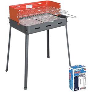 Filcasalinghi Mega MOD. 860, Barbecue Fornacetta a Carbone e Carbonella con Graticola, Nero/Rosso, 63x43x88 cm