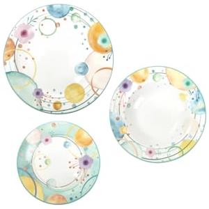 BRANDANI 51790 Servizio Tavola Bollicine 18 pezzi in porcellana, 6 Piani 6 Fondi 6 Dessert, D 27/22.5/19 cm forno, freezer, microonde e lavastoviglie