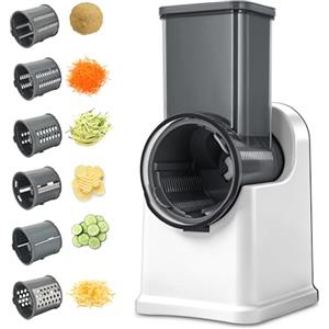 TEK ONE Tecnologia Affettatrice Elettrica Multifunzione 70W 6 Lame Intercambiabili | Grattugia Verdure Julienne Formaggio | Taglio Automatico Compatta Cucina