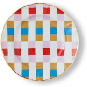 Bitossi Home Piatto Frutta Enigma in Porcellana Ø20,5 cm con Motivo Geometrico e Bordo Oro