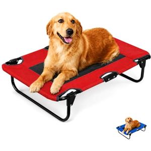 VIRSUS Lettino per Cani Pieghevole 6367, Misura 75x52x17 cm, Brandina in Tessuto con Rete Traspirante, Struttura Tubolare in Metallo Diam.19 mm, Letto per Animali Piccola e Media Taglia (Rosso) - C