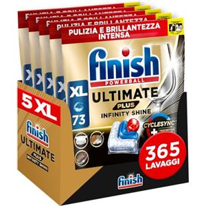 Finish Ultimate PLUS Infinity Shine Pastiglie Lavastoviglie, 365 Capsule, per Lavastoviglie con Scudo Protettivo contro lo Sporco e i Residui Incrostati