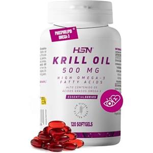 HSN Olio di Krill | Olio di Krill 500mg, fonte di Omega 3 (DHA, EPA), con Astaxantina e fosfolipidi - Potente antiossidante - Materia prima RIMFROST, senza glutine, senza lattosio, 120 perline