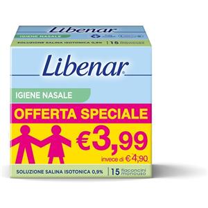 Libenar Soluzione Isotonica Salina 15 Flaconcini da 5 ml - Igiene Nasale e Oculare per Neonati, Bambini e Adulti