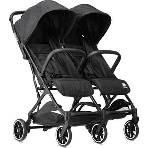 Deryan Passeggino Doppio Rolo X2 - Passeggino Gemellare Leggero, Pieghevole con Una Mano, Compatto e Reclinabile - Fino a 50 Kg - Nero