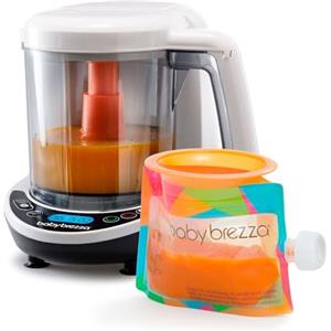Baby Brezza Food Maker Deluxe - Cuocipappa e Omogeneizzatore per Neonati a Vapore - Frullatore per Pappe Svezzamento con Spegnimento Automatico e Parti Lavabili in Lavastoviglie - Set di 3 Sacchetti