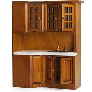 Odoria Casa delle Bambole Armadio da Cucina: 1/12 Scala Miniatura Lavello per Ristorante Moderno - Mini Mobile Cucinare Legno Marrone