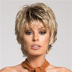 XUNQIARS Parrucca bionda da donna, con capelli lisci e corti leggermente ondulati, elegante, resistente al calore