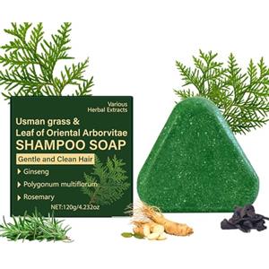 TUOSHITONG Nature Triangle Usman Grass Shampoo Bar, Seven Green Solido Shampoo con foglie dell'albero della vita orientale, Polygonum Multiflorum e rosmarino, pulizia profonda, rafforza e leviga i capelli