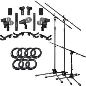 Pronomic DMS-7 Set Microfoni per Batteria - 5 microfoni dinamici - 2 microfoni condensatori overhead - con 4 clip in valigetta in alluminio - incluso 3 supporti per microfono e cavi microfonici