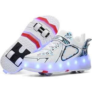 Mateju Scarpe con Rotelle Bambino Bambina Sportive Scarpe da Skateboard, Rotelle a Scomparsa Skateboard Sneakers Scarpe da Ginnastica da Pattini per Uomo Donna 43 EU Bianco