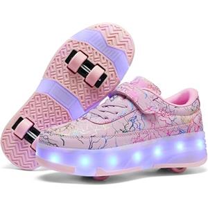 FANSU Scarpe con Rotelle e Luci LED per Bambina Bambino Taglia 30-41, Sportive Scarpe da Skateboard a 4 Ruote a Scomparsa Sneakers da Ginnastica da Pattini (36,688 Rosa)