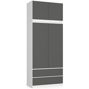 AKORD | Armadio con Estensione | Armadio con Ripiani, e Appendiabiti e Cassetti | 234 cm di Altezza | Mobiletto Cameretta Camera da Letto | Mobili soggiorno | Guardaroba |Bianco | Grigio grafite