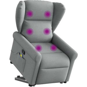 vidaXL Poltrona Alzapersona Massaggi Reclinabile Grigio Chiaro Tessuto