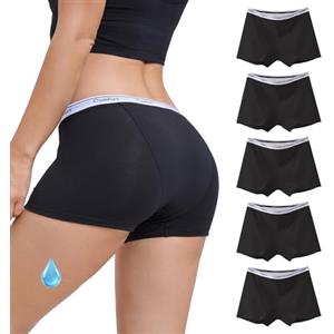 WEASIC Mutande Mestruali Donna Mutande Assorbenti Donna Slip Mestruali Adolescenti Ciclo Mestruale Mestruale Slip Ciclo Mutandine Assorbenti (Confezione da 5, Nero, XL)