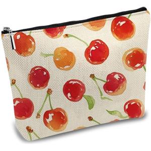 CREATCABIN Cherry Makeup Bags Donne Travel Cosmetic Bag Zipper Pouch Tool Multi Purpose Pencil Case Toilette Imballaggio Borsa Portaoggetti Organizer Dipendenti Lavoratrice Figlia Sorella 25x18cm