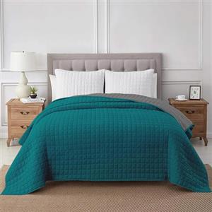 IlGruppone Trapuntino Coperta Primaverile Bicolore Trapunta Anallergica Piumino Mezza Stagione e Antiacaro Colorato Tinta Unita Made in Italy (Matrimoniale, Petrolio/Grigio)