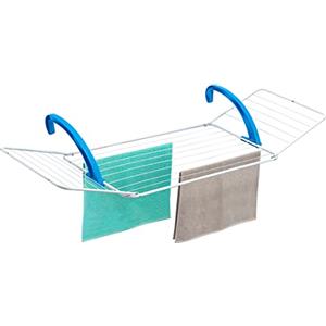 Casabriko 44915 Stendibiancheria da Balcone, Acciaio Verniciato con Ali Extra Stenditura e Braccetti Regolabili in Resina, Bianco/Azzurro, 180x55x4.5 cm
