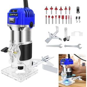 AUTOFU Rifilatore Fresatrice Verticale 800W Rifilatore Elettrica per Legno con 15 Pezzi Punte per Taglialegna Professioanle da 1/4 6.35 mm Elettrofresatrice 4000-27000R/Min 6 Velocità Regolabili