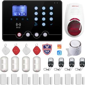 Wolf Guard Allarme Casa WiFi Senza Fili, Antifurto Casa Wireless con APP Tuya, Supporta SIM 4G, KIT Allarme con Sirena Esterna 110dB, Sistema di Sicurezza, italiano (W4Q-W03-Bla)