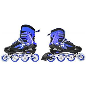 HUOLE Pattini a rotelle per bambini, pattini a doppia fila per bambini, ruote classiche o 8 ruote, taglia regolabile, scarpe da pattinaggio sicure con freno, M: 32-37 - blu
