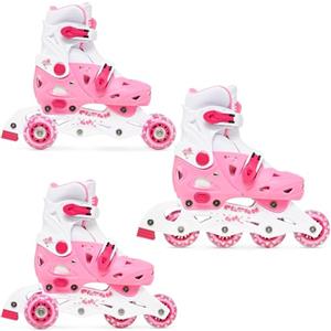 RAVEN 3in1 Inline Skates Pattini in linea Triskates Pattini a rotelle per bambini, ragazze e ragazzi regolabili (Balloon Pink, 29-32 (18cm-20cm))