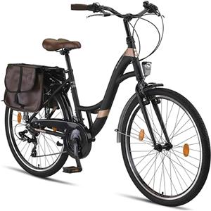 Licorne Bike Stella Plus Premium City Bike in alluminio da 26 pollici, per ragazze, ragazzi, uomini e donne, cambio a 21 marce, bicicletta olandese (26 pollici, nero)