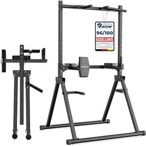 DH FitLife Power Tower Dip Station Pieghevole | Barra Trazioni Autoportante | 7 Altezze | Dip Parallele & Supporti per Bilanciere/Schienale | Stazione Fitness Multifunzionale | Power Rack for Home Gym
