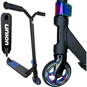 F26 Union Base Lite Stunt Scooter per skatepark, pompa track I Trick I Tret Roller per piccoli principianti (nero/arcobaleno, taglia M = altezza = 76 cm)