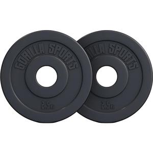 GORILLA SPORTS® Dischi Pesi - Singolo o Set, 1,25/2,5/5 / 10/15 / 20 / 30kg, per Manubri e Bilancieri, Foro 50mm, Nero - Olimpici, Sollevamento, Piastre, Sport, Allenamento
