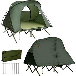 COSTWAY 4 in 1 Tenda da Campeggio Rialzata per 2 Persone, Letto Brandina da Campeggio Pieghevole con Materasso Gonfiabile Automatico, Tenda a Doppio Strato Impermeabile e Antivento con Borsa (Verde)