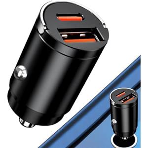 Generic Adattatore per caricabatteria da auto USB - Caricabatteria da auto a ricarica rapida in metallo | Adattatore caricabatteria per auto USB nero, per auto caricabatteria per cellulare per auto,