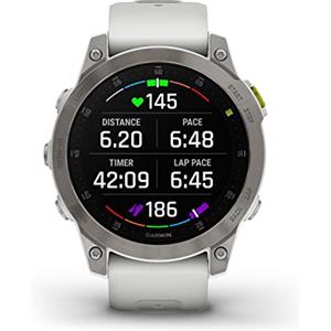 Garmin epix Gen 2, smartwatch attivo premium, funzioni salute e benessere, display AMOLED touchscreen, orologio avventura con funzioni avanzate, titanio bianco