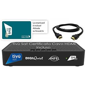 ANFEL Ricevitore HD Tivù sat Decoder digitale satellitare ad Alta Definizione HD Tivùsat Certificato, Tessera Tivusat HD inclusa, Uscite HDMI e SCART, alimentazione 12 volt anche per camper e barche