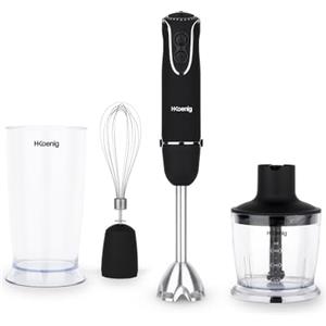 H.Koenig MIX75 Frullatore ad immersione 3 in 1, Acciaio inox, 850W, funzione Turbo, 5 velocità, Frullatore multifunzione blender, sbattitore elettrico, mixer, tritatutto, ergonomico, Nero
