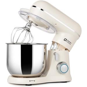 Kitchen in the box Impastatrice Planetaria, 3,5L Piccolo Planetaria Professionale, 10 Velocità Impastatrice Pizza con Uncino Impastatore, Mescolatore, Frusta Sbattitric(Bianco Crema)