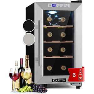 KLARSTEIN Cantinetta Vino, Cantinetta Vino Refrigerata a Zona Singola per Interno/Esterni, Frigo Bar, Cantina con Vetrina, Mini Bar con Protezione UV, Frigo Touch Pad 11-18°C 6 Bottiglie