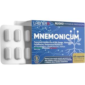 LABNER Fosfatidilserina Attiva Memoria Concentrazione Energia con Omega 3 Bacopa Ashwagandha Eleuterococco Vitamina B3 Formula COMPLETA 45 Cps Made in Italy