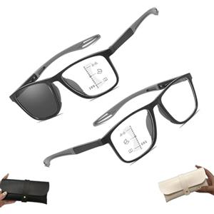 WRYHAUL Occhiali da Presbiopia Bifocali Progressivi Fotocromatici Intelligenti Sportivi,Occhiali da Lettura Anti-luce Blu alla Moda,Occhiali da Lettura Bifocali Portatili Ultraleggeri (2pz-B, +100)